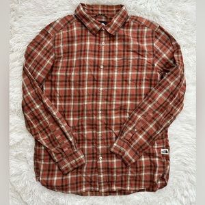 The North Face Men’s Button Down Long Sleeve Shirt Red / Brown Plaid Size Large